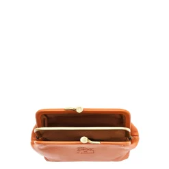 Women's coin purse in leather color caramel