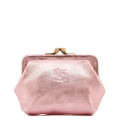 Women's coin purse in metallic leather color pink