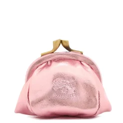 Women's coin purse in metallic leather color pink