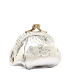 Women's coin purse in metallic leather color metallic silver