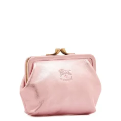 Women's coin purse in metallic leather color pink