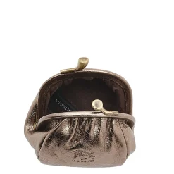 Women's coin purse in metallic leather color metallic bronze