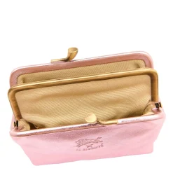 Women's coin purse in metallic leather color pink