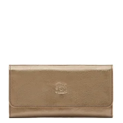 Women's continental wallet in metallic leather color metallic bronze