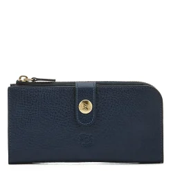 Women's continental wallet in leather color blue