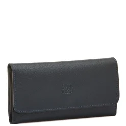 Women's continental wallet in leather color blue