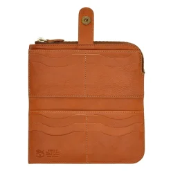 Women's continental wallet in leather color caramel