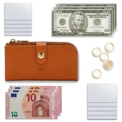 Women's continental wallet in leather color caramel
