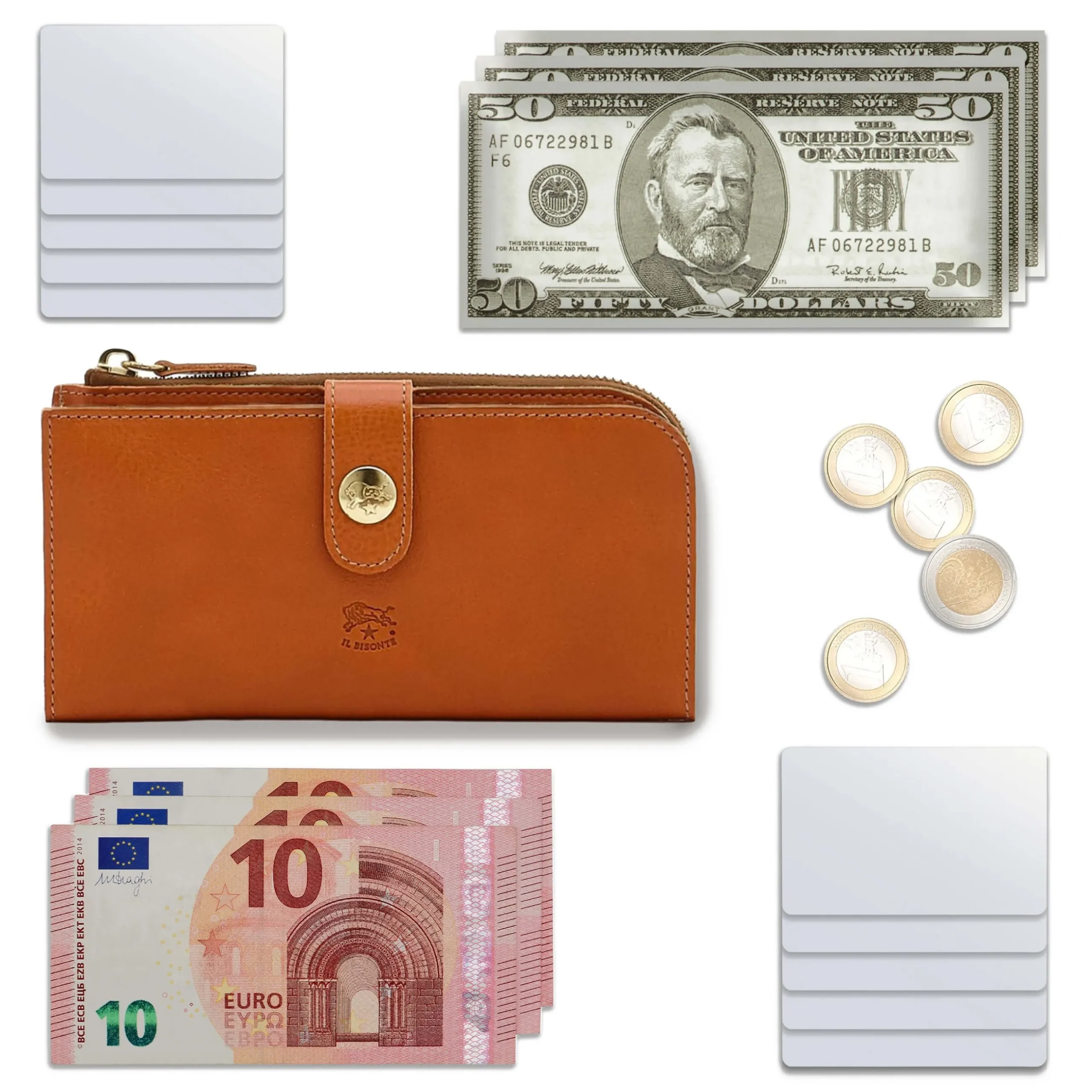 Women's continental wallet in leather color caramel