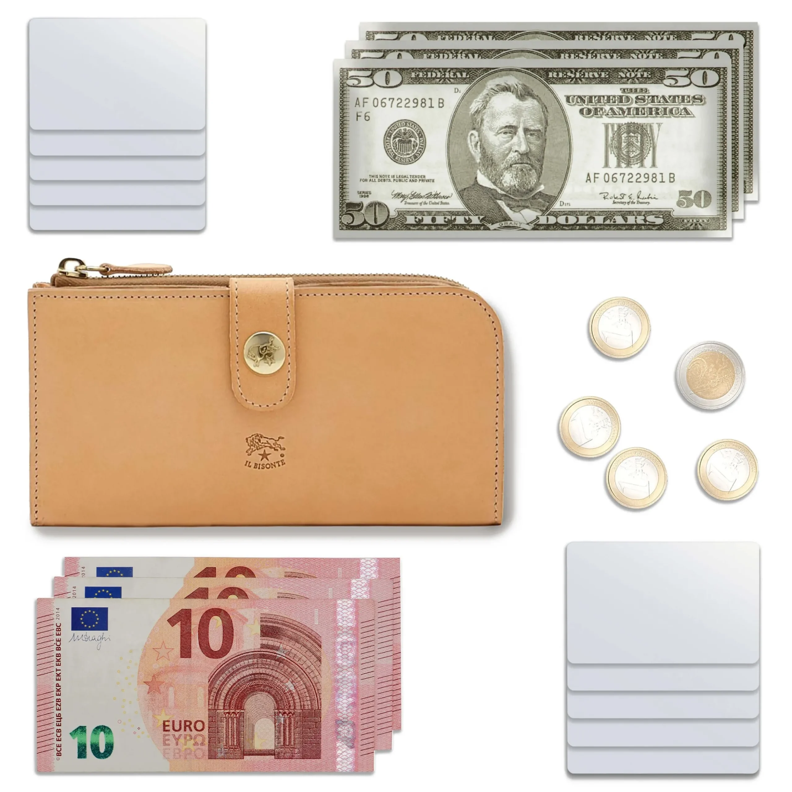Women's continental wallet in leather color natural