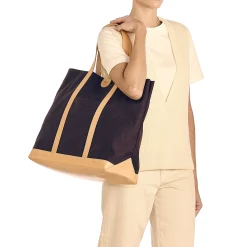 Women's tote bag in fabric color blue/natural