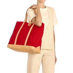 Women's tote bag in fabric color red/natural